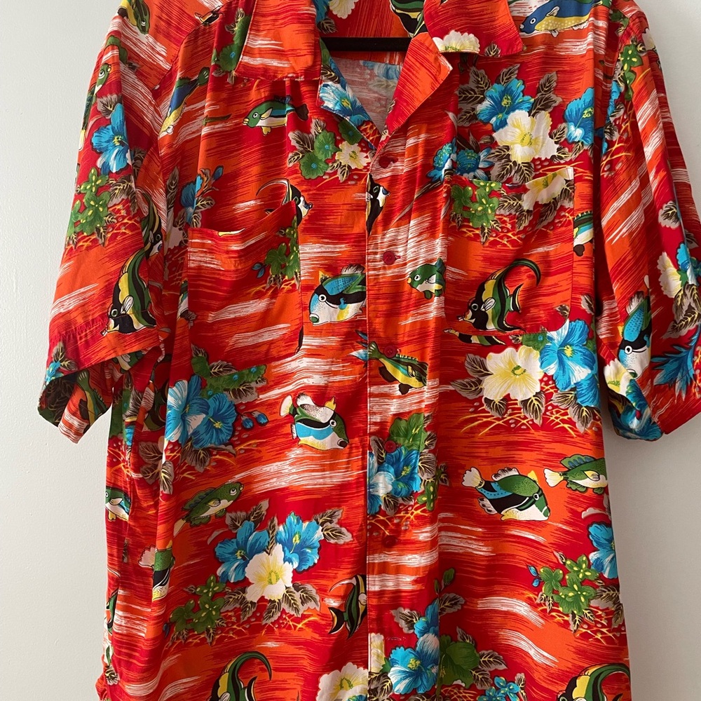 Floral Hawaiian Fish Vintage Men’s Rayon XL